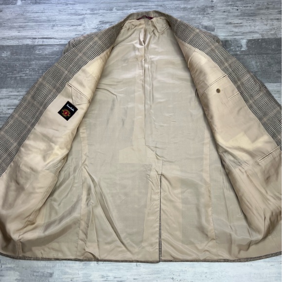 Samuelsohn Tan, Black & Gold Plaid Sport Coat 48L - Picture 4 of 5